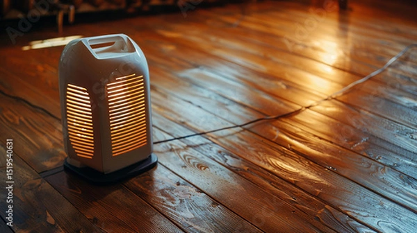Fototapeta Modern Space Heater on Glossy Wood Floor - Warmth and Comfort.