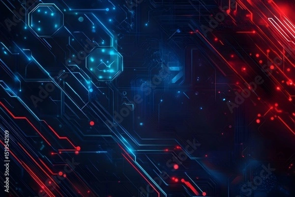 Obraz Abstract technology background with blue and red light lines, vector illustration design. Digital futuristic concept banner for internet connection, 