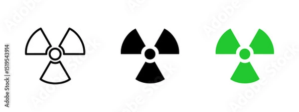 Fototapeta Radiation icon. Triangular segments surrounding a central circle vector illustration. Universal symbol for radioactive danger and nuclear energy warning sign. Hazard and contamination pictogram.