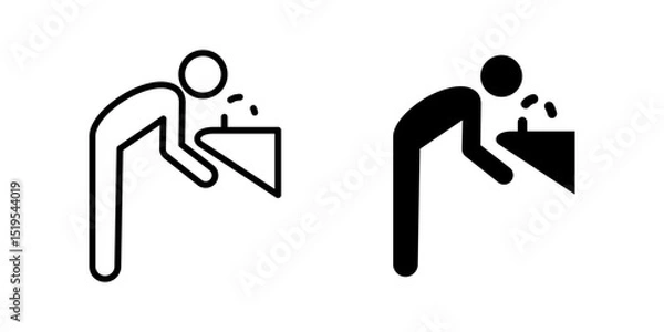 Fototapeta Drinking fountain icon. Person bending over to drink from a public water fountain illustration. Sign for hydration point in public spaces. Potable water access sign. Clean water station pictogram.