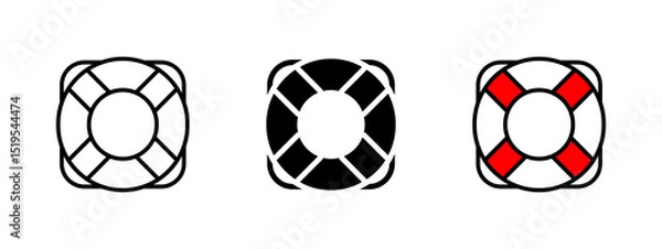 Fototapeta Lifebuoy icon. Flotation ring with cross straps vector illustration. Safety device for rescue in water emergencies. Essential equipment for marine protection and swimming pool security pictogram.