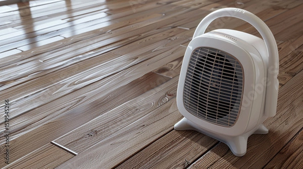 Fototapeta Portable White Space Heater on Wood Floor | Spot Heating Solution