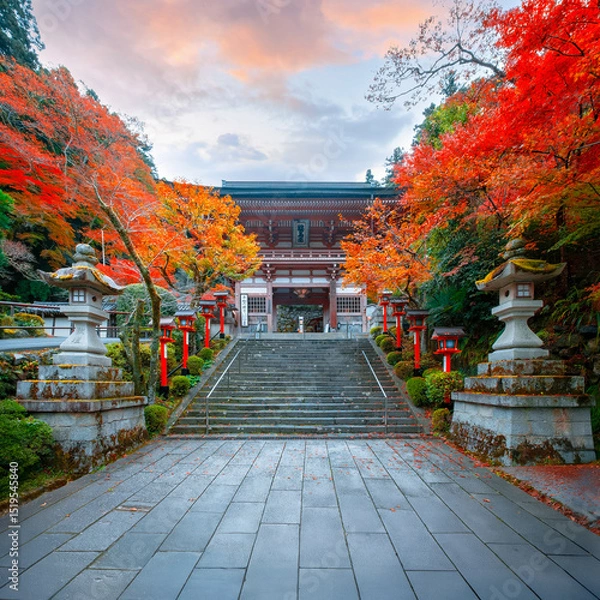 Fototapeta Kuramadera in a beautiful autumn scenery in Kyoto, Japan is a large temple complex spread across the side of Mt. Kurama