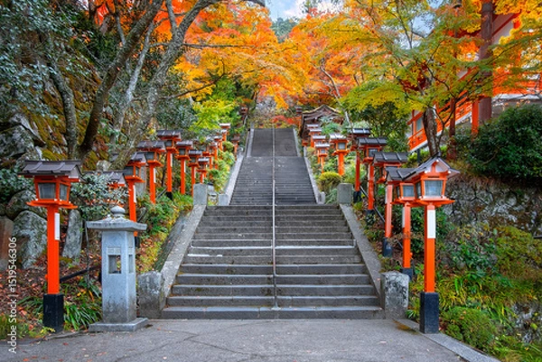 Fototapeta Kuramadera in a beautiful autumn scenery in Kyoto, Japan is a large temple complex spread across the side of Mt. Kurama