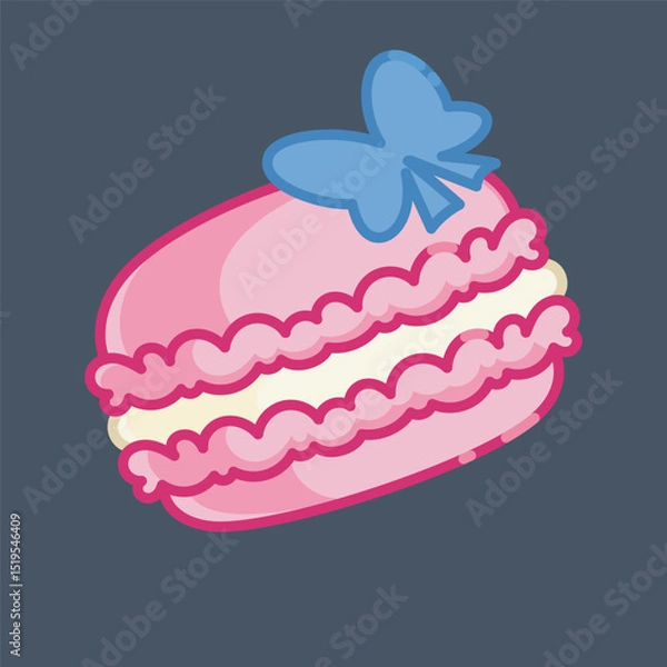 Fototapeta pink macaron with blue ribbon in isolated background