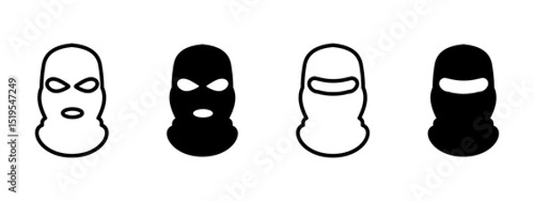 Fototapeta Balaclava icon. Full head mask with cutouts for eyes and mouth vector illustration. Symbol of anonymity and face concealment used by robbers or skiers sign. Criminal disguise and security pictogram.