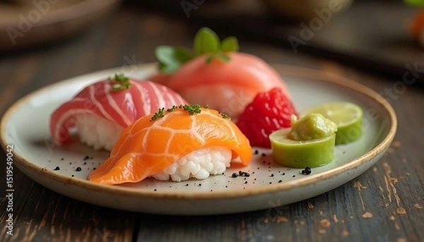 Fototapeta Sushi Assortment with Lime and Raspberry