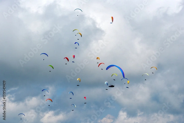 Obraz Paragliders in flight that color the sky
