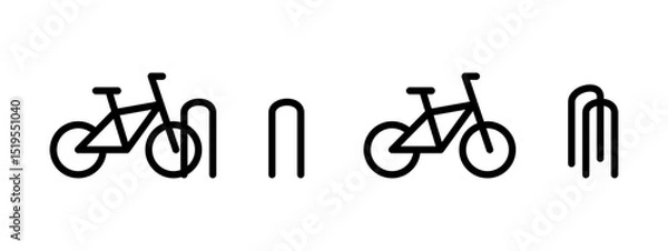 Fototapeta Bicycle parking icon. Secure bike rack with parked bicycle vector. Urban infrastructure element for locking and storing bikes safely in public areas symbol. Transport stand pictogram.