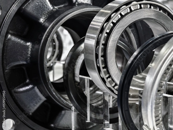 Obraz Detailed view of precision metal bearings and components displayed in a modern industrial setting