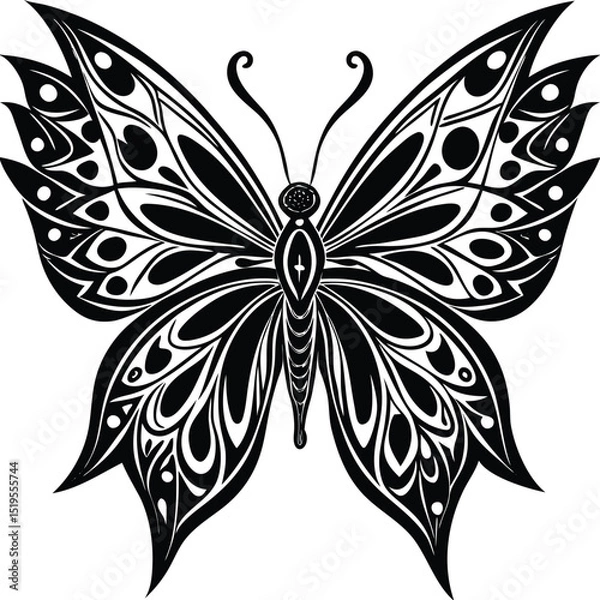 Fototapeta Elegant Black and White Butterfly Vector with Symmetrical Wing Design and Hidden Face Silhouettes