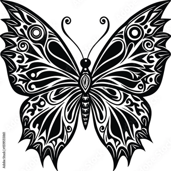 Fototapeta Elegant Black and White Butterfly Vector with Symmetrical Wing Design and Hidden Face Silhouettes