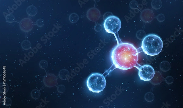 Fototapeta Molecule. Abstract futuristic micro molecule structure with sphere on blue background.