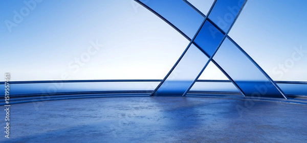 Fototapeta Abstract minimal architecture background, geometric architecture with wavy design, car presentation. Futuristic design made of metal, glass and concrete for your design. 3d render.