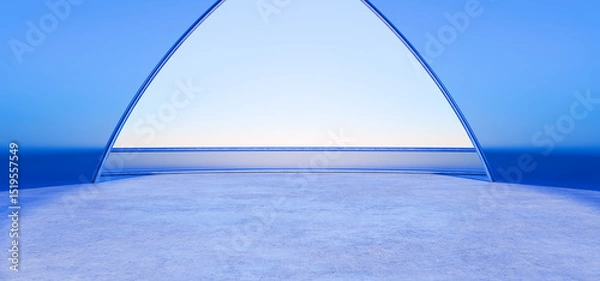 Fototapeta Minimal architecture background. Geometric architecture with wavy design. Light background for car presentation. Futuristic metal, glass and concrete design for your design. 3d render.