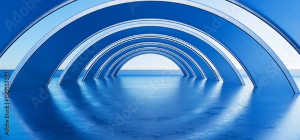 Fototapeta Light background for car presentation. Minimal architecture background. Geometric architecture with wavy design. Futuristic metal, glass and concrete design for your design. 3d render.