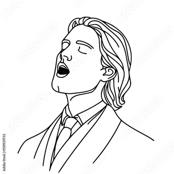 Obraz Man expressing emotions with open mouth in line outline vector style  