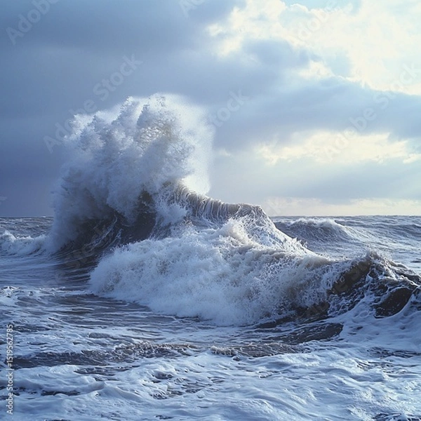 Fototapeta Dynamic ocean waves crashing on rocky shoreline coastal environment nature photography dramatic viewpoint power of nature concept