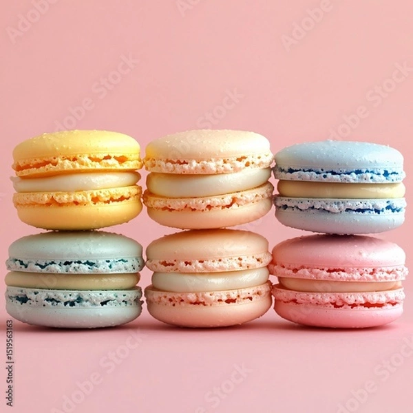 Fototapeta Delightful macarons in pastel colors dessert photography soft background elegant atmosphere culinary art experience
