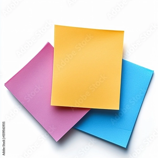 Fototapeta Creative note-taking strategies using colorful sticky notes in a bright workspace visual content office environment overhead view organization tips