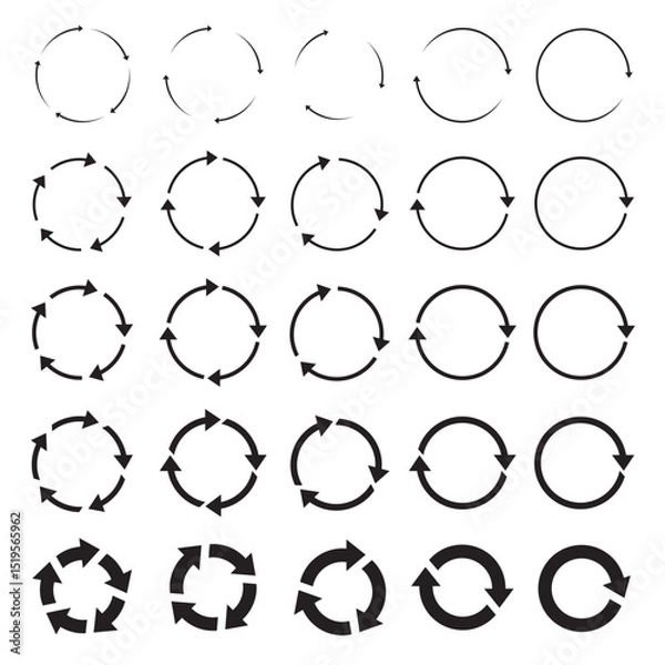 Fototapeta Big set of black circle outline arrows