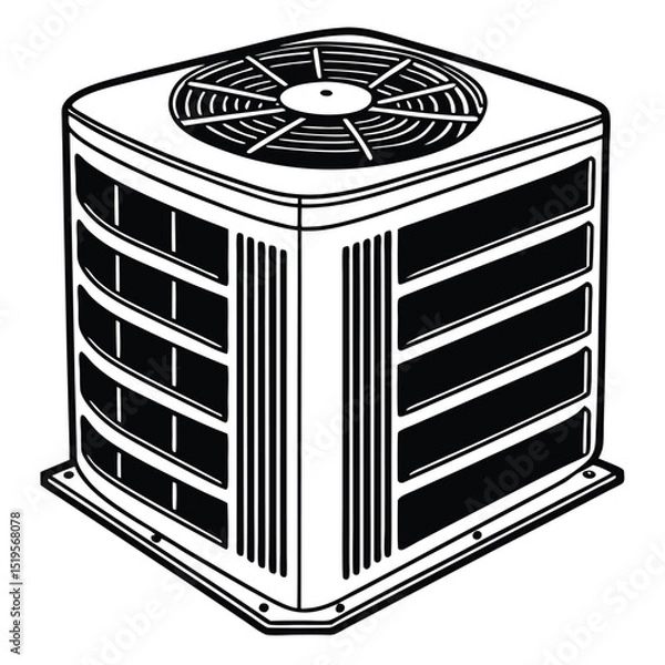 Obraz Illustration of an outdoor air conditioning unit with fan and louvers