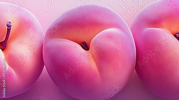 Obraz Three pink-hued fruits aligned horizontally on a pale, textured pink background