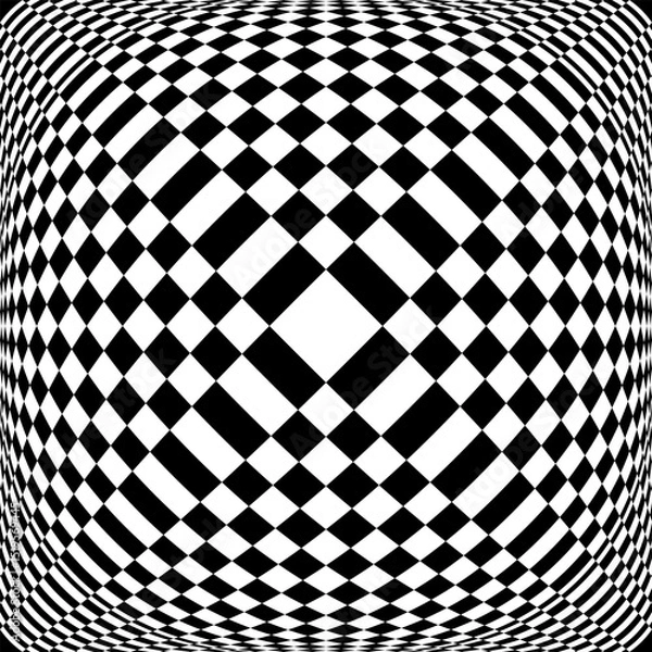 Fototapeta Abstract Geometric Checked Black and White Pattern with 3D Illusion Effect. Convex Textured Background. 