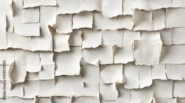 Fototapeta Abstract close-up of irregular white tiles, creating a textured, organic pattern