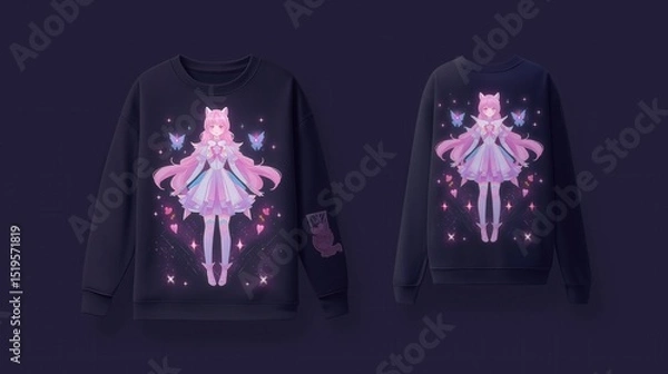 Obraz Stylish Anime-Inspired Sweatshirt with Colorful Fantasy Character Design