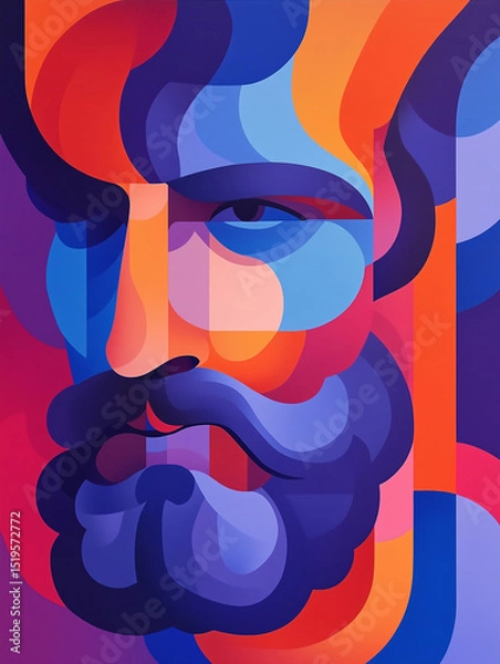 Obraz Colorful Abstract Portrait with Geometric Shapes and Vibrant Gradient Hues