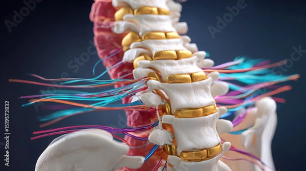 Fototapeta Detailed 3D Spine Model with Nerve Pathways