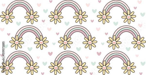 Obraz Groovy Rainbow and Daisy 16oz Libbey Glass Can Wrap. Retro Rainbow, Flower Cup Wrap. Coquette Tumbler Wrap, Cottagecore Sublimation Design