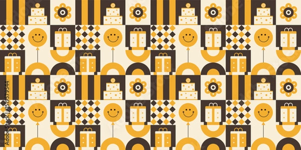 Fototapeta Retro birthday celebration pattern design.