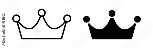 Fototapeta Vector isolated Crown icon set in black outline and fill