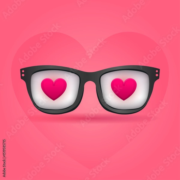 Obraz Love Glasses – Flat Vector with Hearts Reflected in Lenses on Pink Background