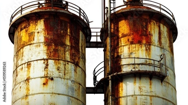 Obraz Two rusty industrial storage tanks