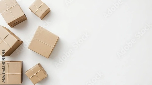 Fototapeta Variety of Craft Paper Boxes Arranged on a Light Background