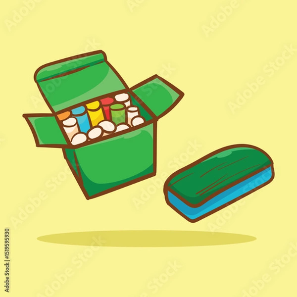 Obraz Chalk and Eraser Cartoon Vector Flat Illustration Concept