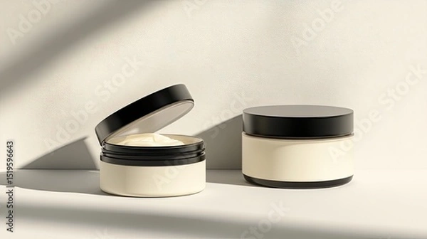 Fototapeta Minimalist Skin Cream Jars on Light Background with Soft Shadows