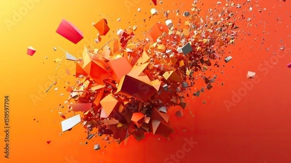 Obraz A chaotic yet organized explosion of 3D polygons and abstract shapes.