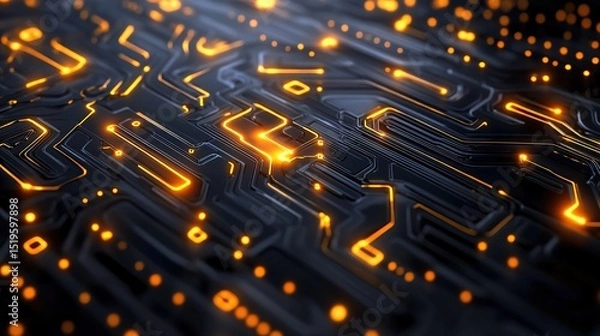 Obraz A cybernetic-inspired 3D pattern with glowing circuits and mechanical geometry.