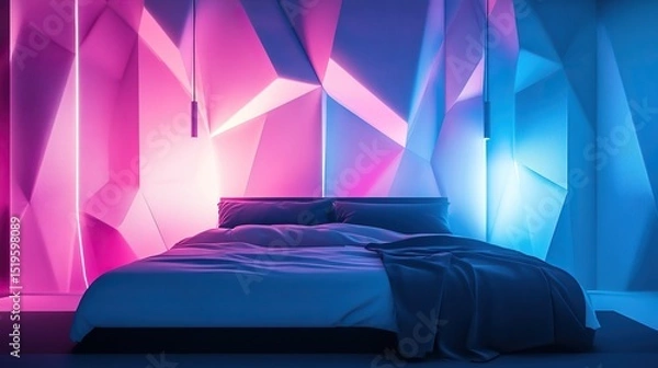 Obraz A futuristic digital wallpaper with a dynamic geometric pattern and neon highlights.
