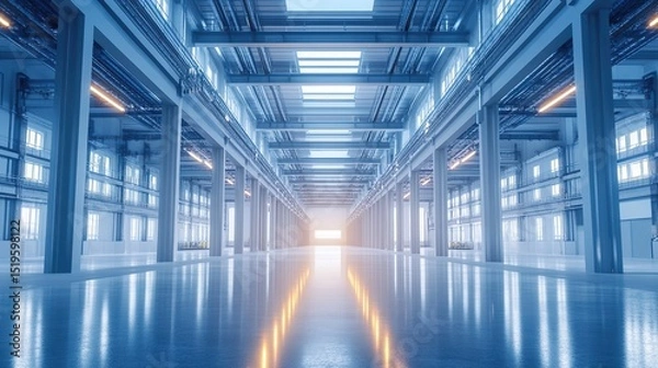 Obraz A futuristic minimalist factory with geometric architecture and soft lighting.