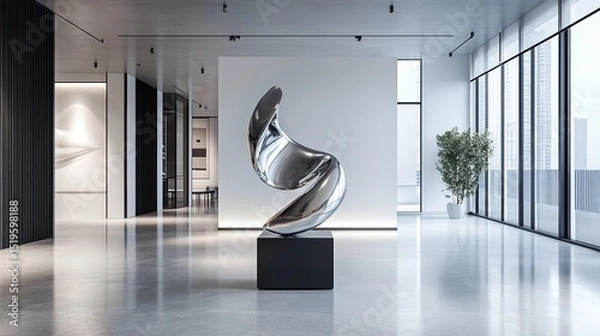 Obraz A high-end minimalist industrial showroom with abstract metallic sculptures.