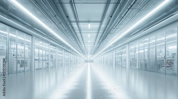 Obraz A minimalist factory floor with seamless automation, simple lines, and clean aesthetics.