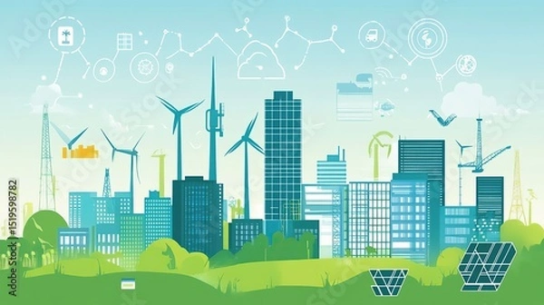 Obraz A smart factory powered by renewable energy and IoT-based automation.