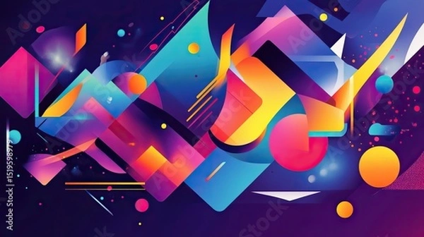 Obraz A vibrant and chaotic abstract geometric design with irregular shapes and splashes of color.