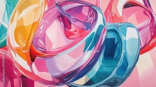 Obraz A vibrant composition of glossy, inflated geometric shapes in pastel tones.