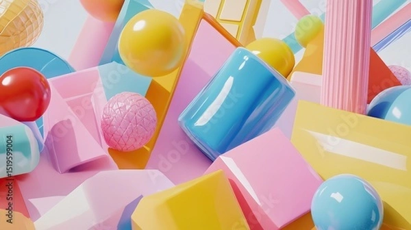 Obraz A vibrant composition of glossy, inflated geometric shapes in pastel tones.